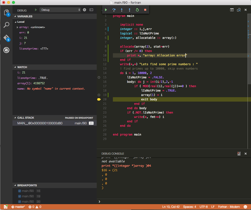 Fortran debugging in OSx with visual studio code · random bits